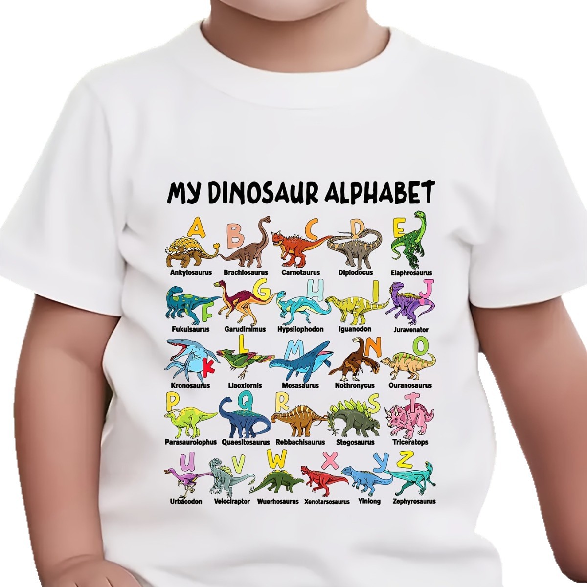 Boys Fashionable Short-sleeved Casual Top With A Dinosaur-themed 26-letter Print photo 5