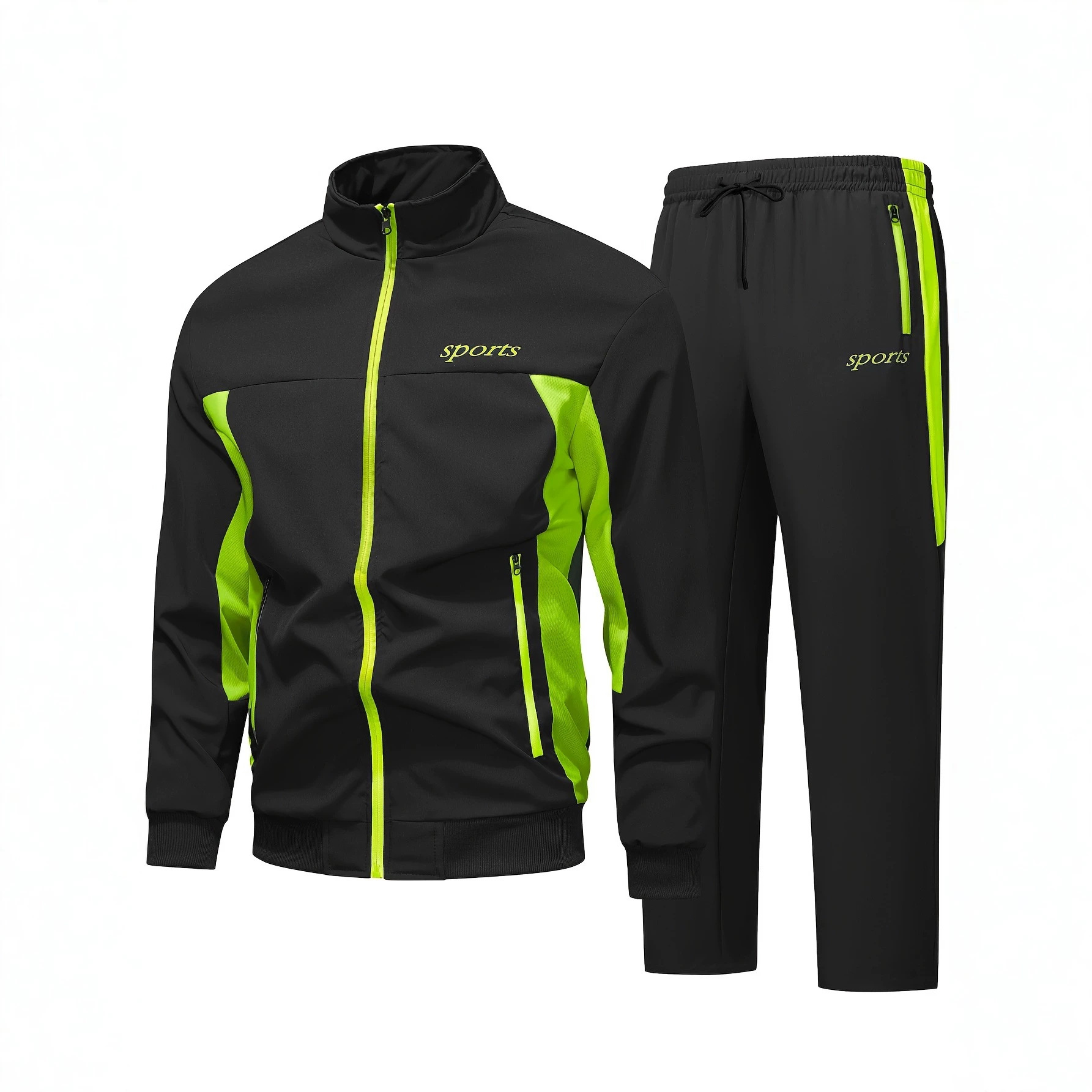 Men's Autumn Casual Sportswear Set With A Stand-up Collar And Color-block Design photo 7
