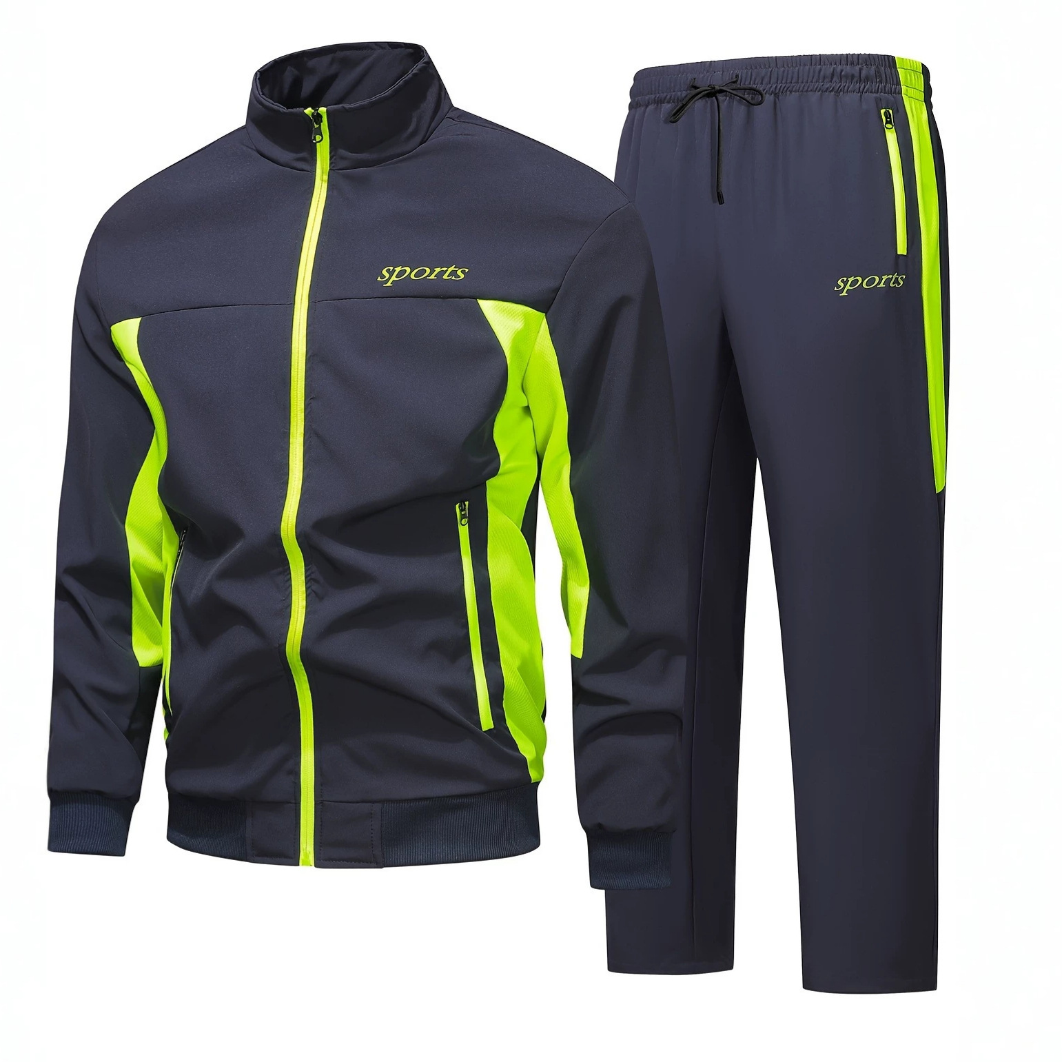Men's Autumn Casual Sportswear Set With A Stand-up Collar And Color-block Design photo 3