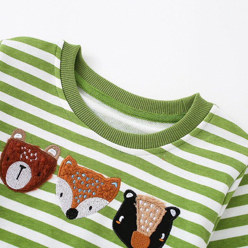 Childrens Striped Animal-Embroidered Sweatshirt Set photo 3
