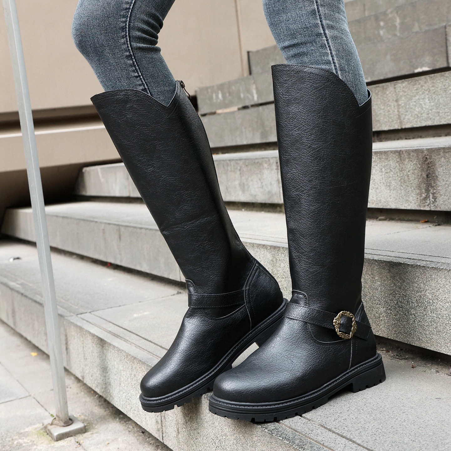 Women's High-heeled Boots With A Thick Sole And Belt Buckle photo 5