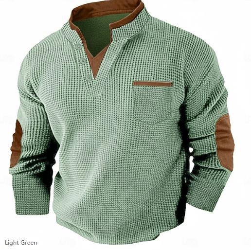 Men's New Casual Texture Waffle Long Sleeve Top photo 4