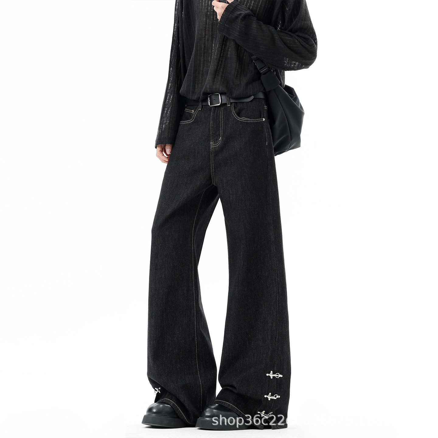Men's American-style Vintage High-end Raw Denim Flared Pants photo 6