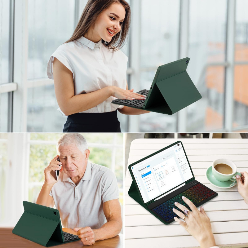 Magnetic Bluetooth Keyboard Case for Samsung Galaxy Tab A9 Plus - Detachable Backlit Tri-Color Protective Cover with Stand Function photo 5