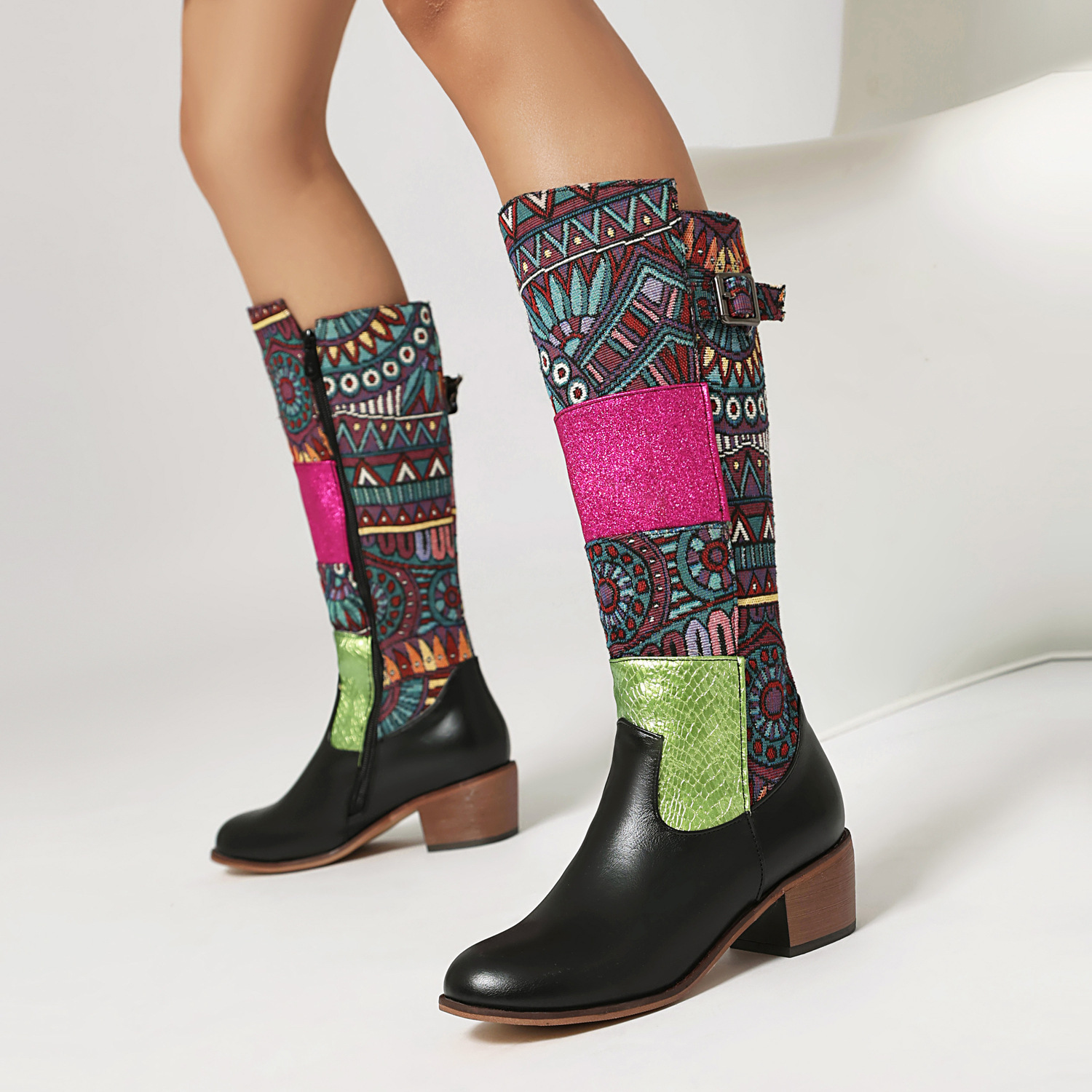 Vintage Ethnic-style Embroidered Patchwork High-top Boots photo 2