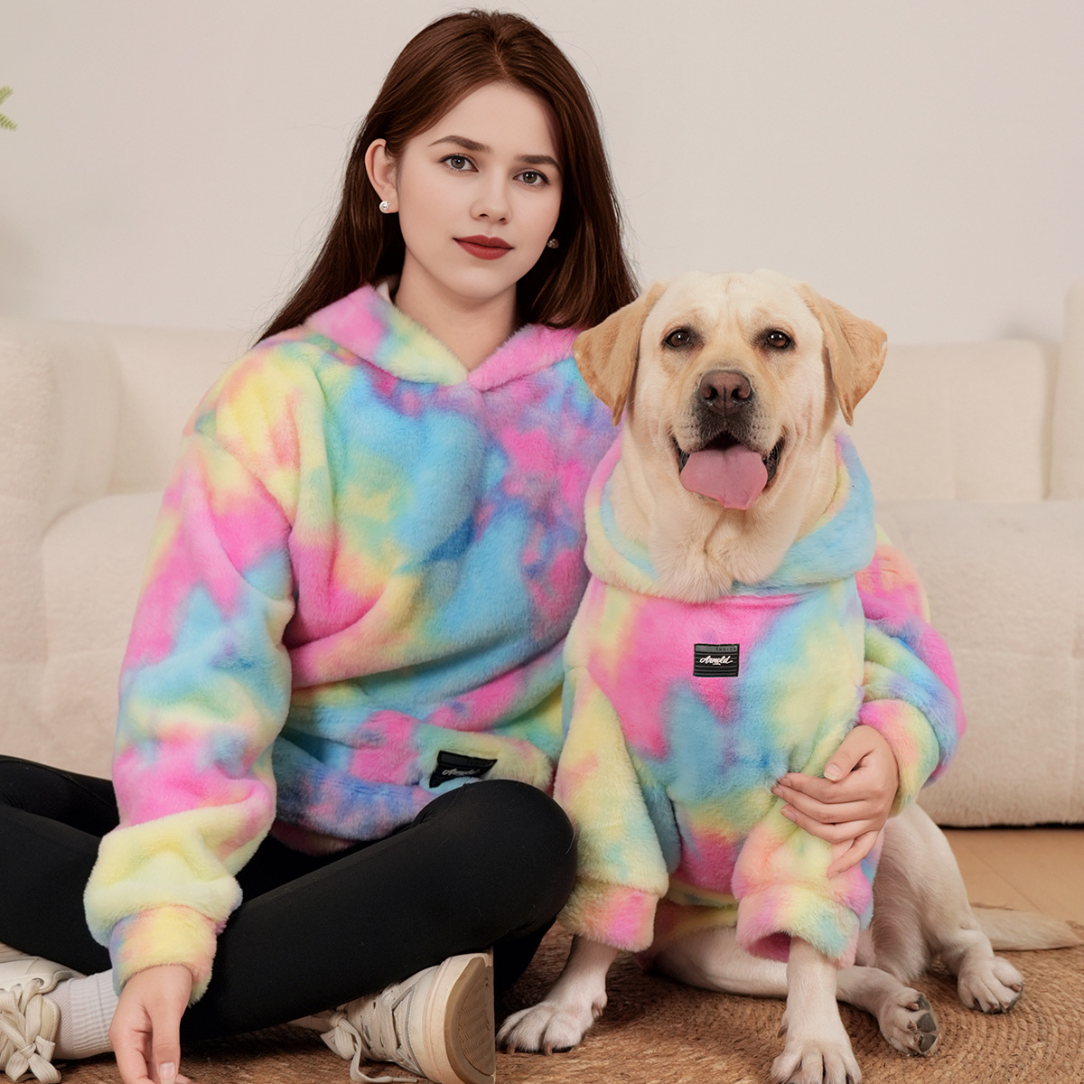 Pet Hoodie Tie Dye Rabbit Fur Rainbow-colored Dog Hoodie photo 1