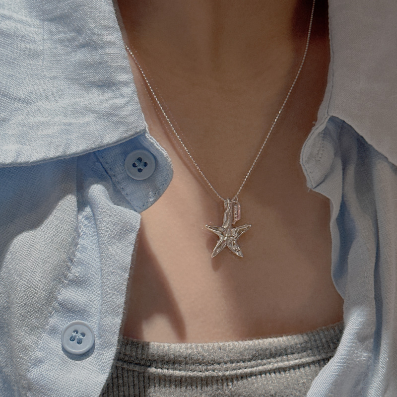 S925 Silver Korean-style Niche-design Summer Starfish Necklace Clavicle-length Chain photo 2
