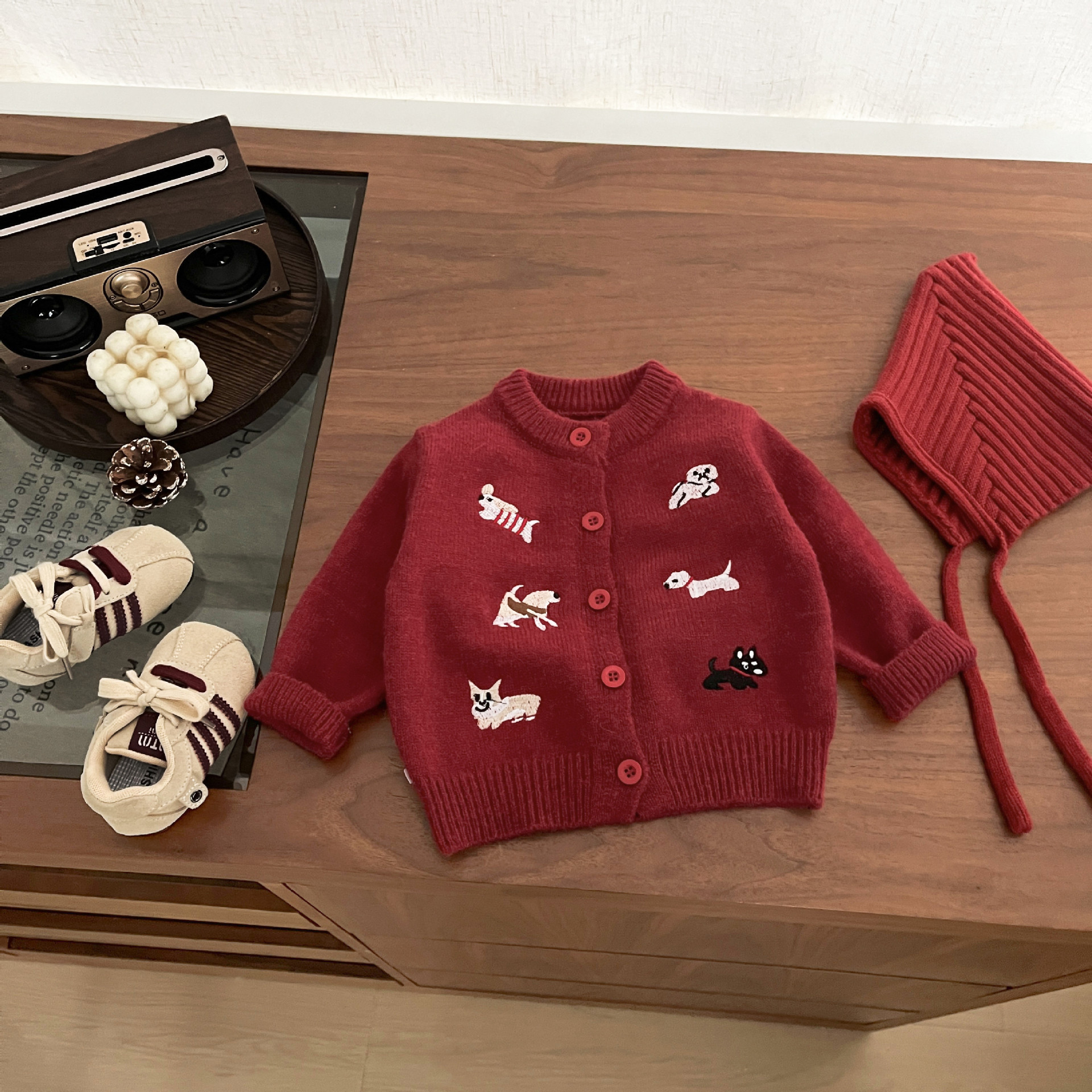 Childrens Embroidered Thickened Knitted Cardigan Romper photo 5
