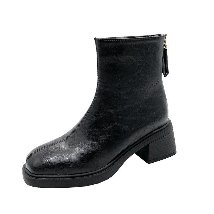 Retro Chunky-heeled Short Square-toe Mid-heel Boots photo 4
