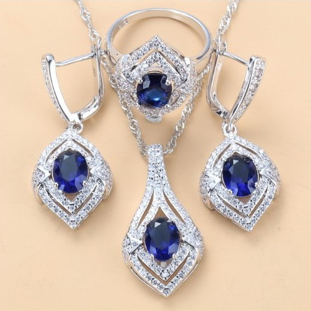 Gem-inlaid Pendant Earrings Necklace Ring Ladies Three-piece Set photo 6