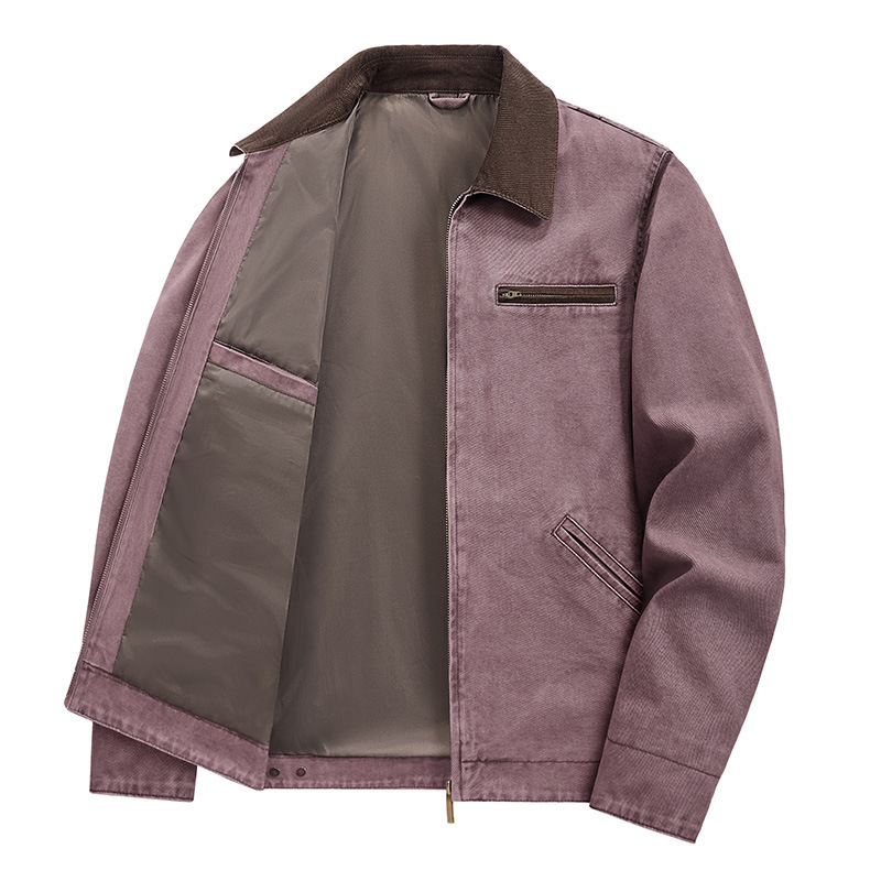 Lightweight Loose-fit Plus-size Washed Work Jacket With A Lapel Collar photo 4