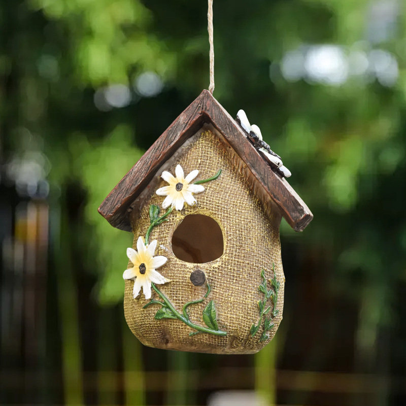 Rustic Birdhouse Outdoor Garden Decoration Bird Nest Sculpture Courtyard Ornament photo 8