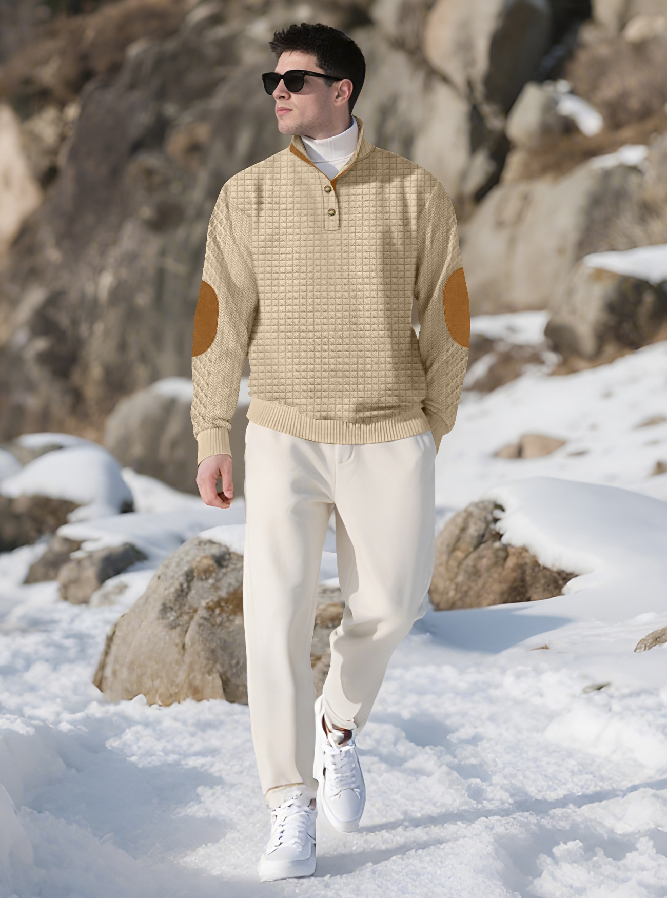 Men's Jacquard Knitted Casual Hoodie With A Stand-up Collar photo 5