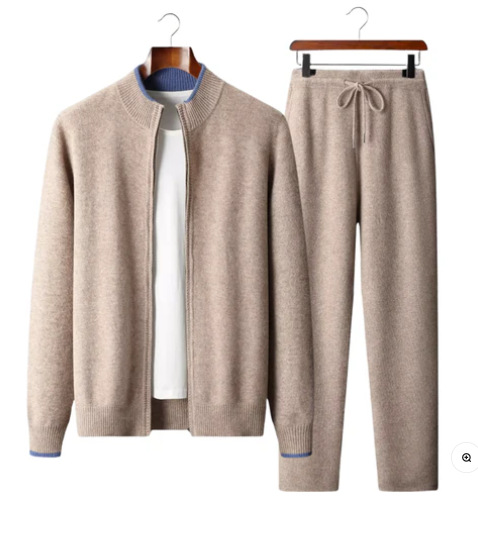 Color-block Cardigan Business Knit Suit For Men photo 7
