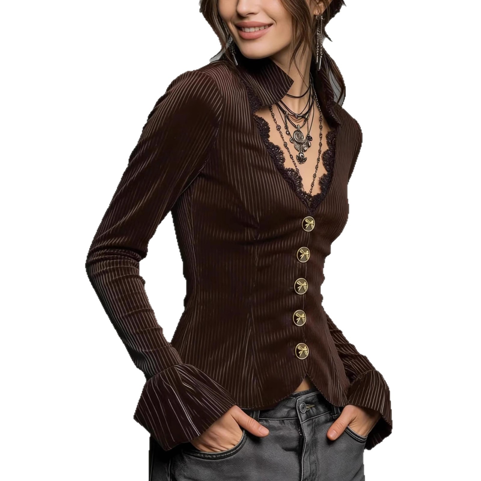Women's V-neck Slim-fit Long-sleeve Top New Style photo 3