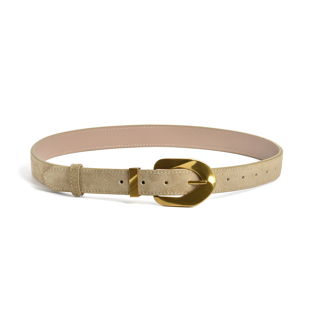 Matte Cowhide Vintage Ladies New Gold Buckle Belt photo 2