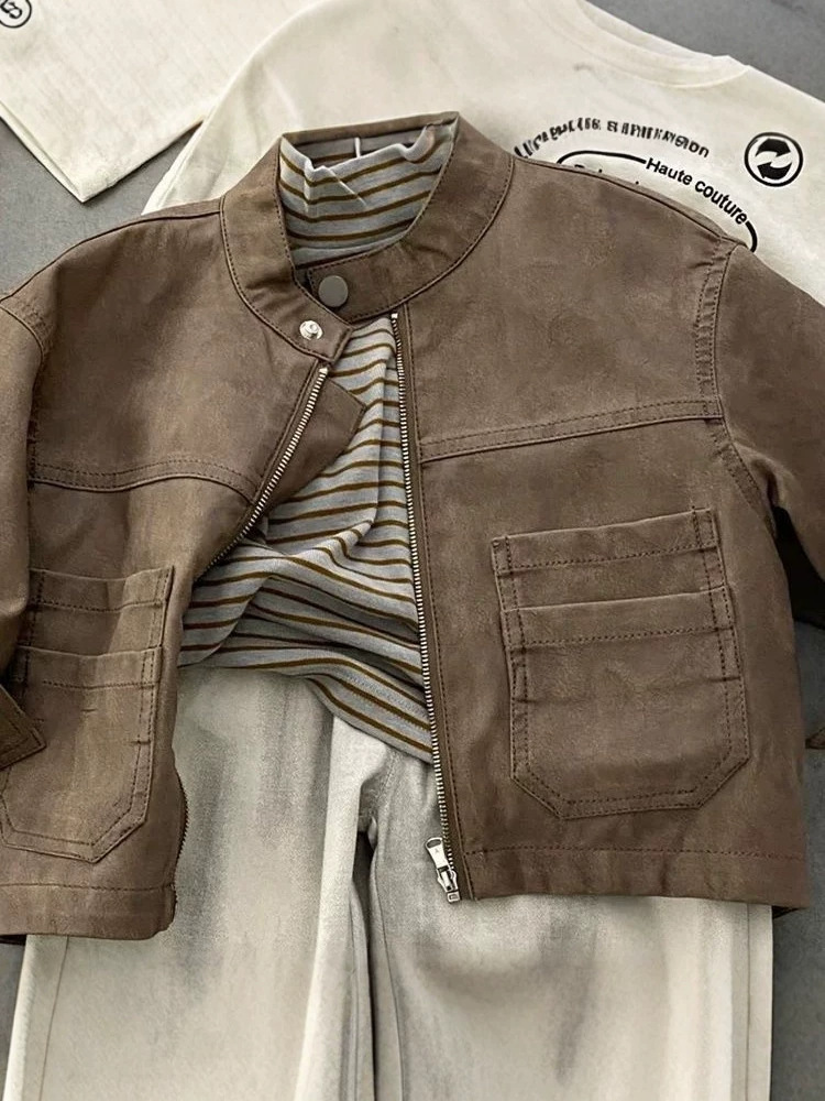 Boys' Motorcycle-style Jacket Top And Pants Three-piece Set photo 6