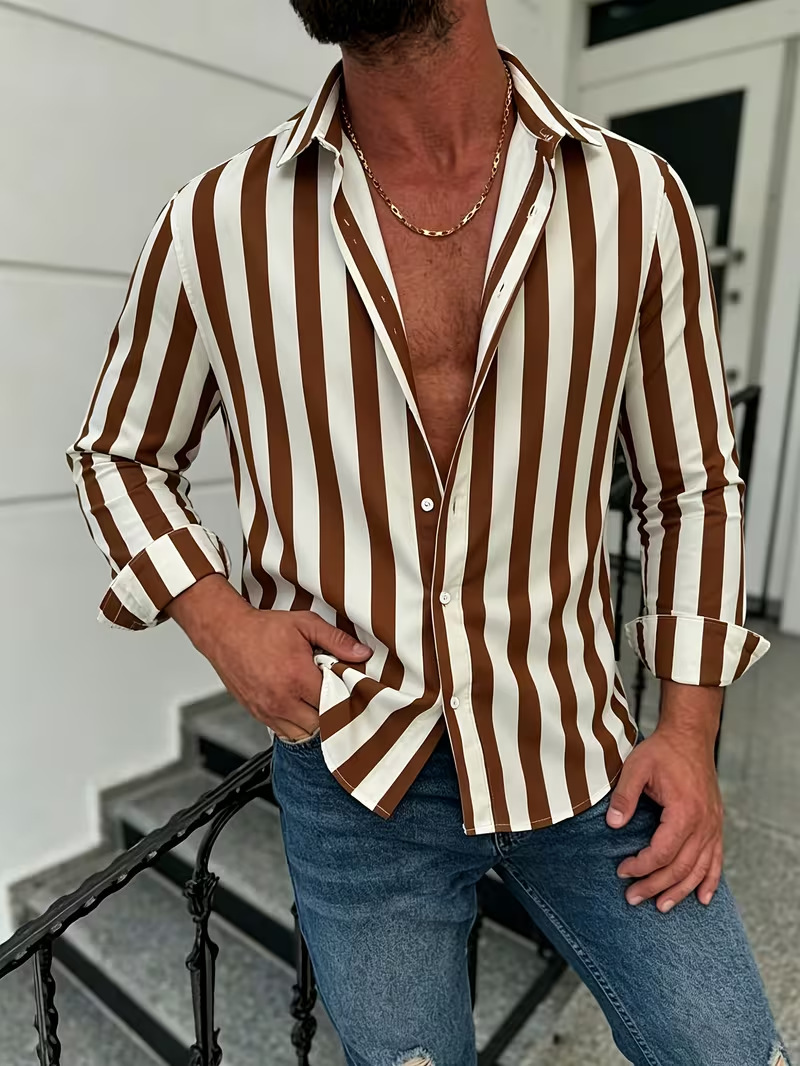American-style Casual Men's Striped Long-sleeve Shirt photo 4