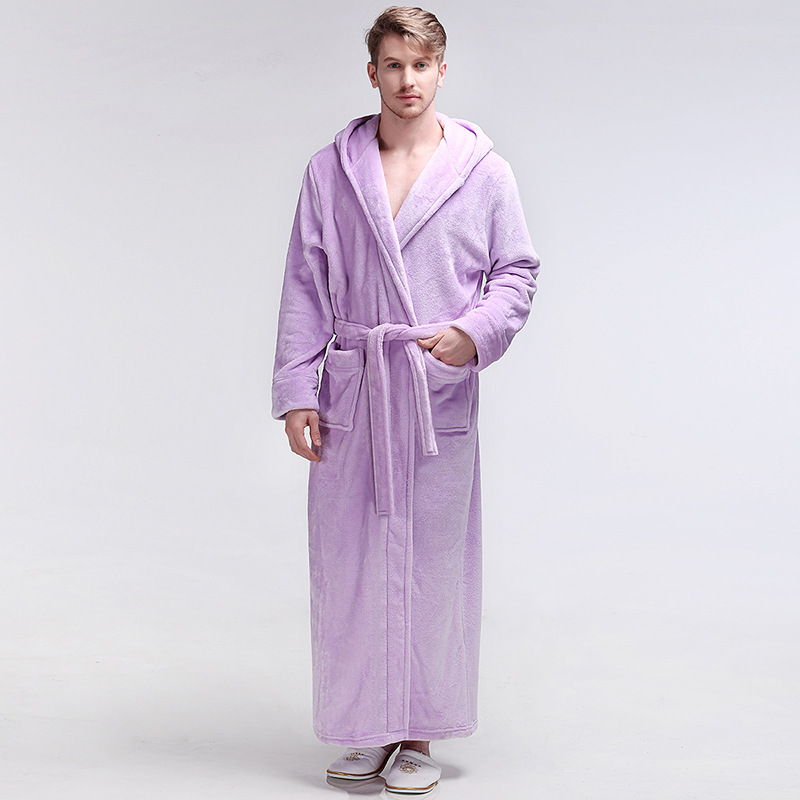 Mens Winter Hooded Thickened Long-Style Nightgown photo 4