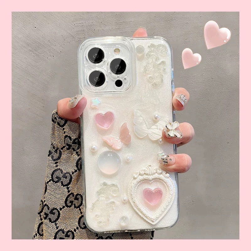 Heart-shaped Epoxy Pearl Epoxy Phone Case photo 3