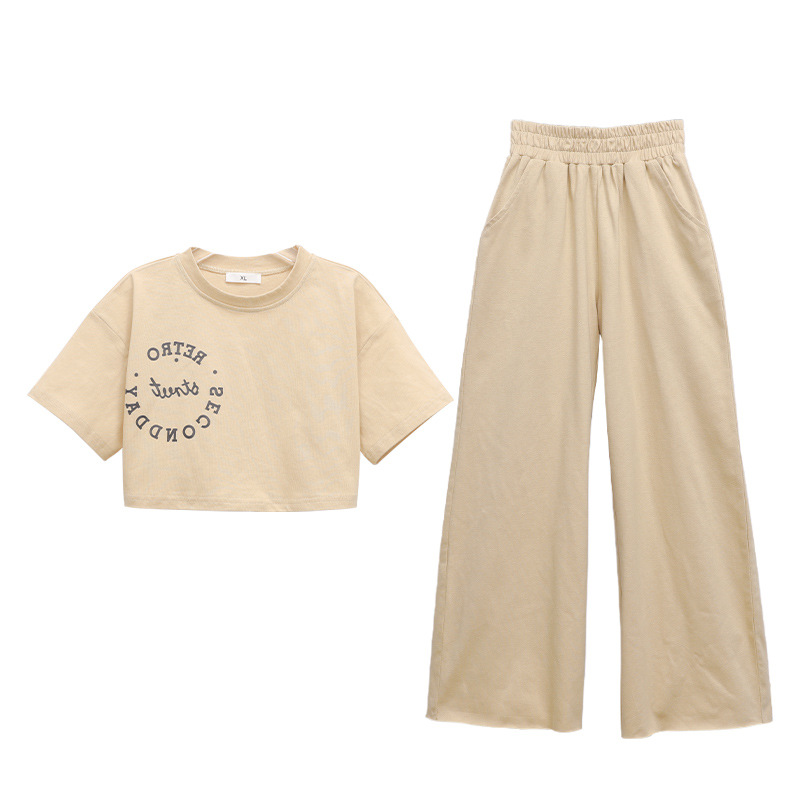 Straight-leg Short Sleeve Printed T-shirt Wide Leg Pants Suit photo 3