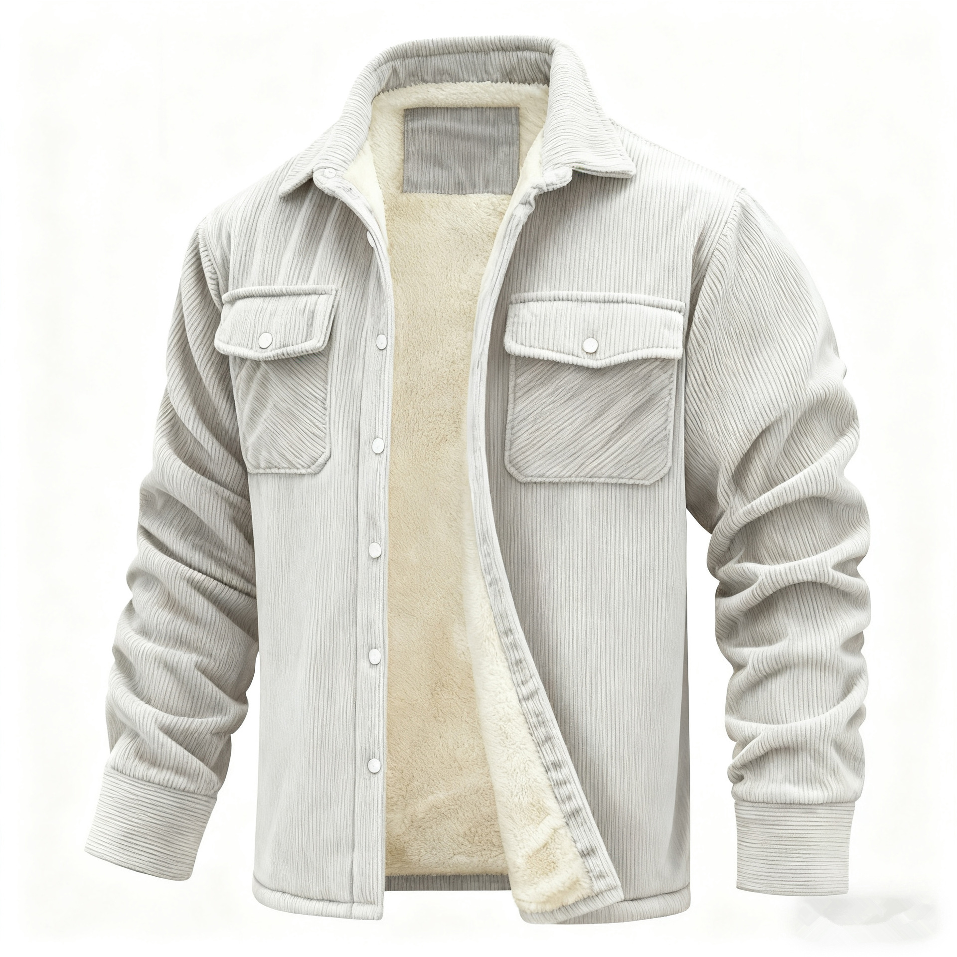 Men's Long-sleeve Lapel-collar Corduroy Single-breasted Fleece-lined Jacket photo 6