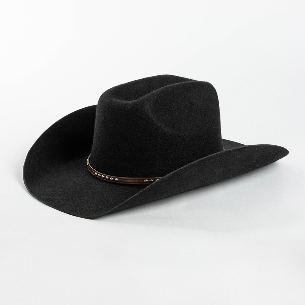 Wool Top Fashionable With Rivet And Belt Detailing Featuring A Curled Brimjazz-style Hat photo 5