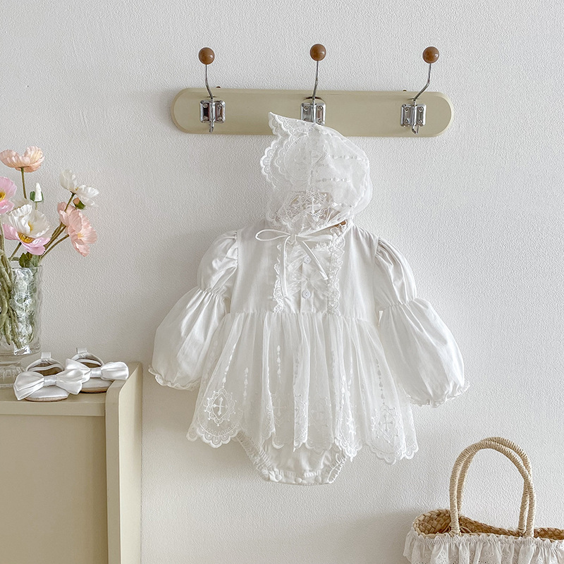 Halter-neck Long-sleeve Lace-trimmed Romper Hat photo 2