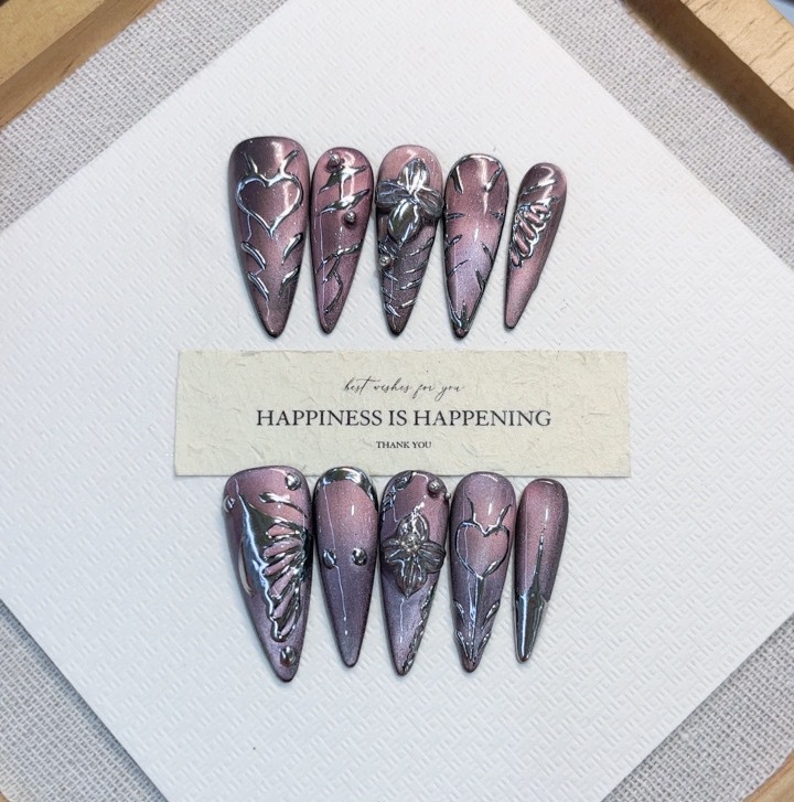 New Autumn Winter Fully Hand Painted Carved Design Elegant Nail Tipspurely Handmade Wear On Nails photo 2