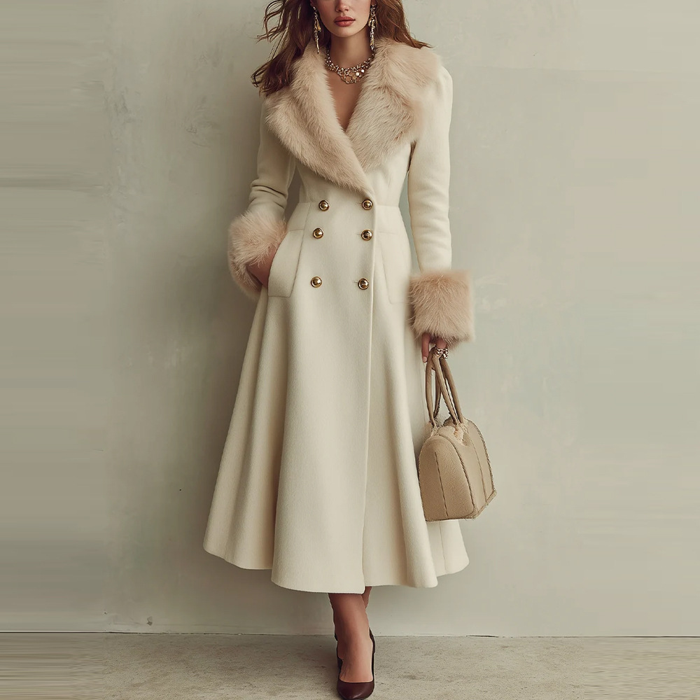 Stylish And Elegant Double-breasted Long Patchwork Trench Coat photo 1