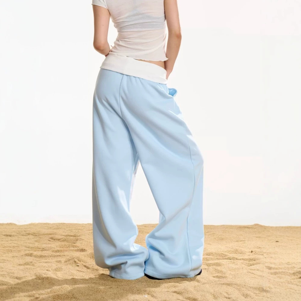 Vintage Letter Print Drawstring Wide Leg Cotton Sweatpants photo 4