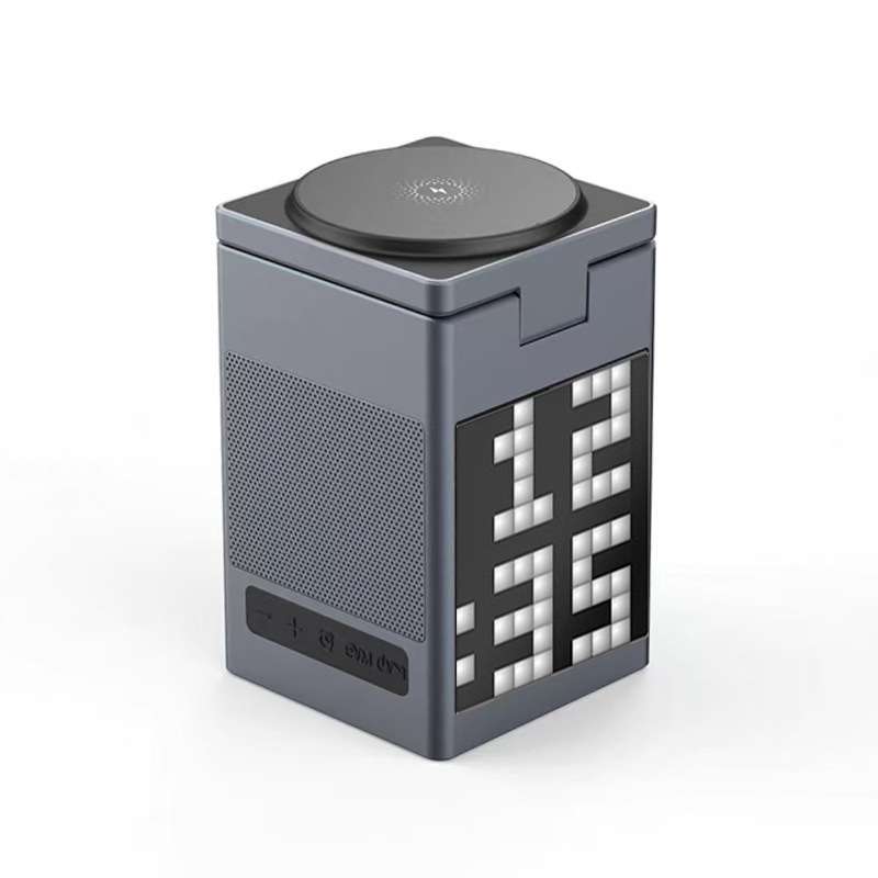 All-in-one Multi-functional Magnetic Bluetooth Speaker Alarm Clock Wireless Charger And Desktop Phone Stand photo 5