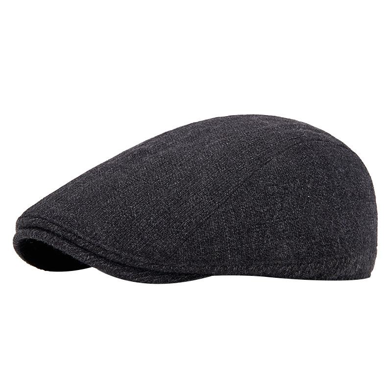Wool Color-Block Simple Fleece-Lined Warm Retro Newsboy Cap photo 7