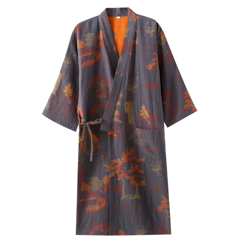 Japanese-style Pure Cotton Jacquard Kimono-style Pajama Robe For Couples photo 8