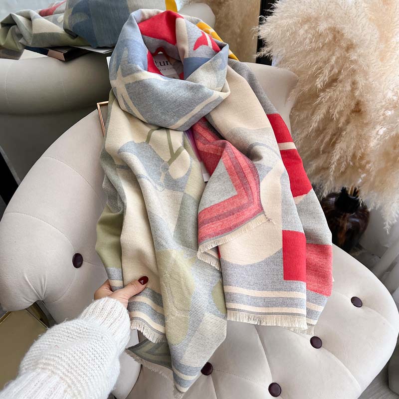 Women's Autumn Winter Color-Block Double-Faced Jacquard Scarf photo 4