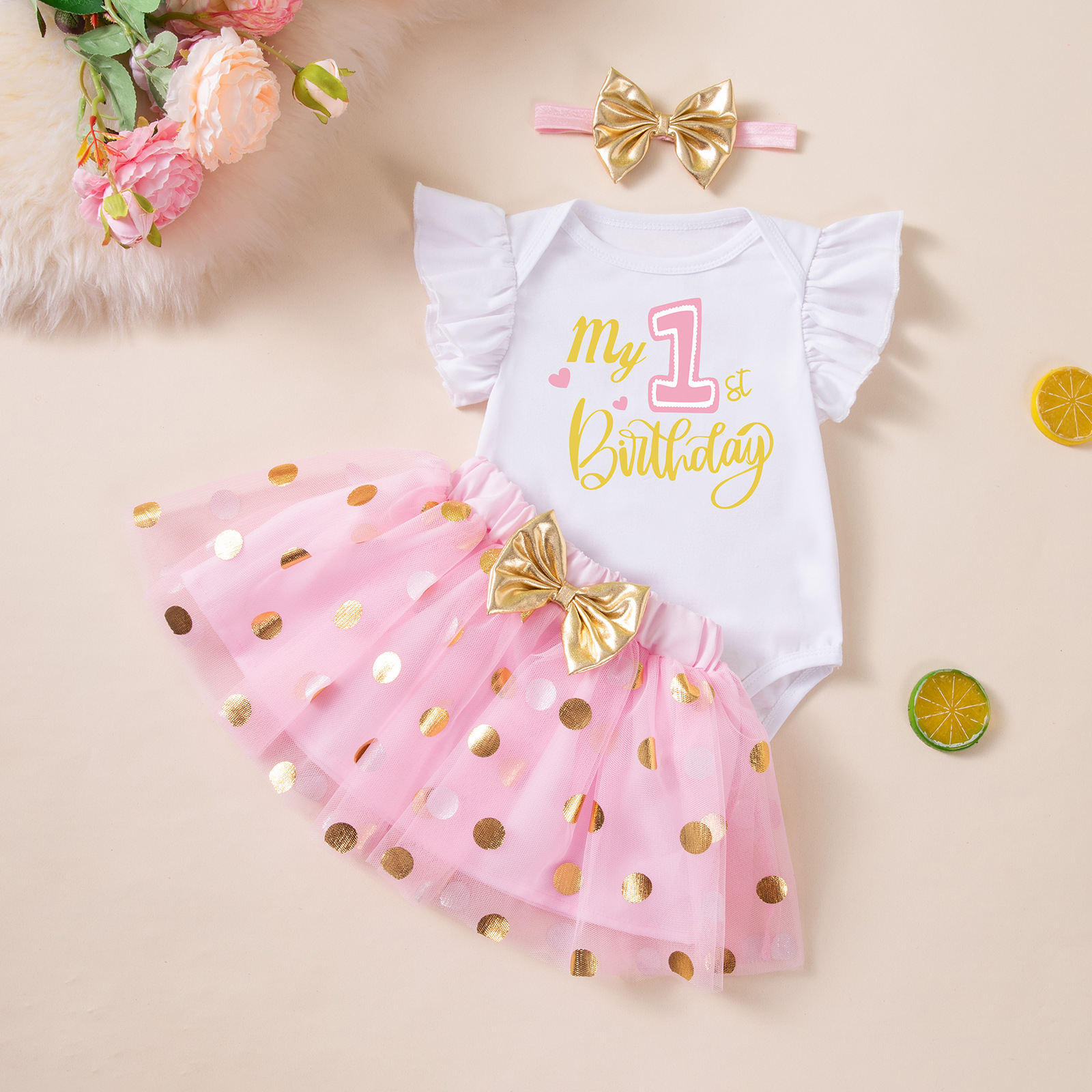 Girls' Puff-Sleeve Polka-Dot Dress Set photo 6