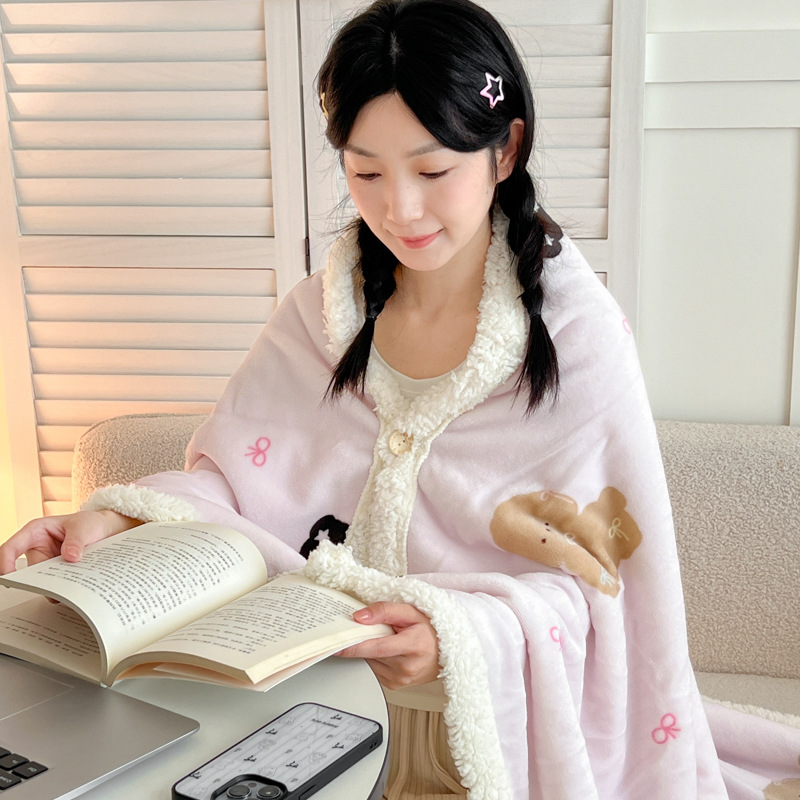 New Korean-style Thickened Milk Velvet Lambswool Shawl Blanket photo 6