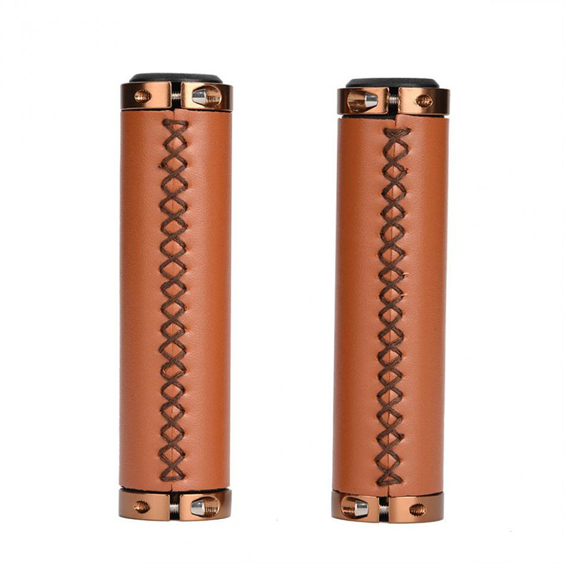 Vintage Bicycle Leather Handlebar Grips With Lock And Non-slip Cover photo 5
