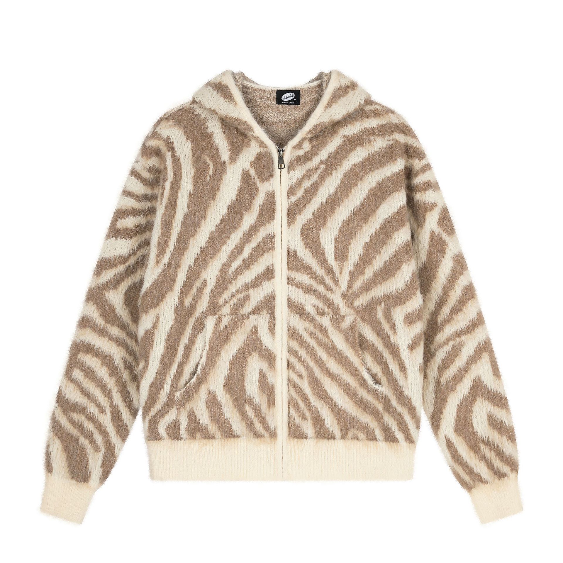 Retro Zebra-print Hooded Zip-up Sweater Jacket photo 3