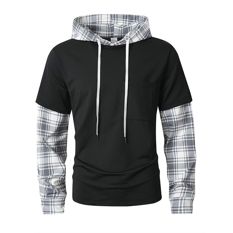 Fashionable Pullover Men's Hoodie Patchwork Fake Two-Piece Casual Top photo 8