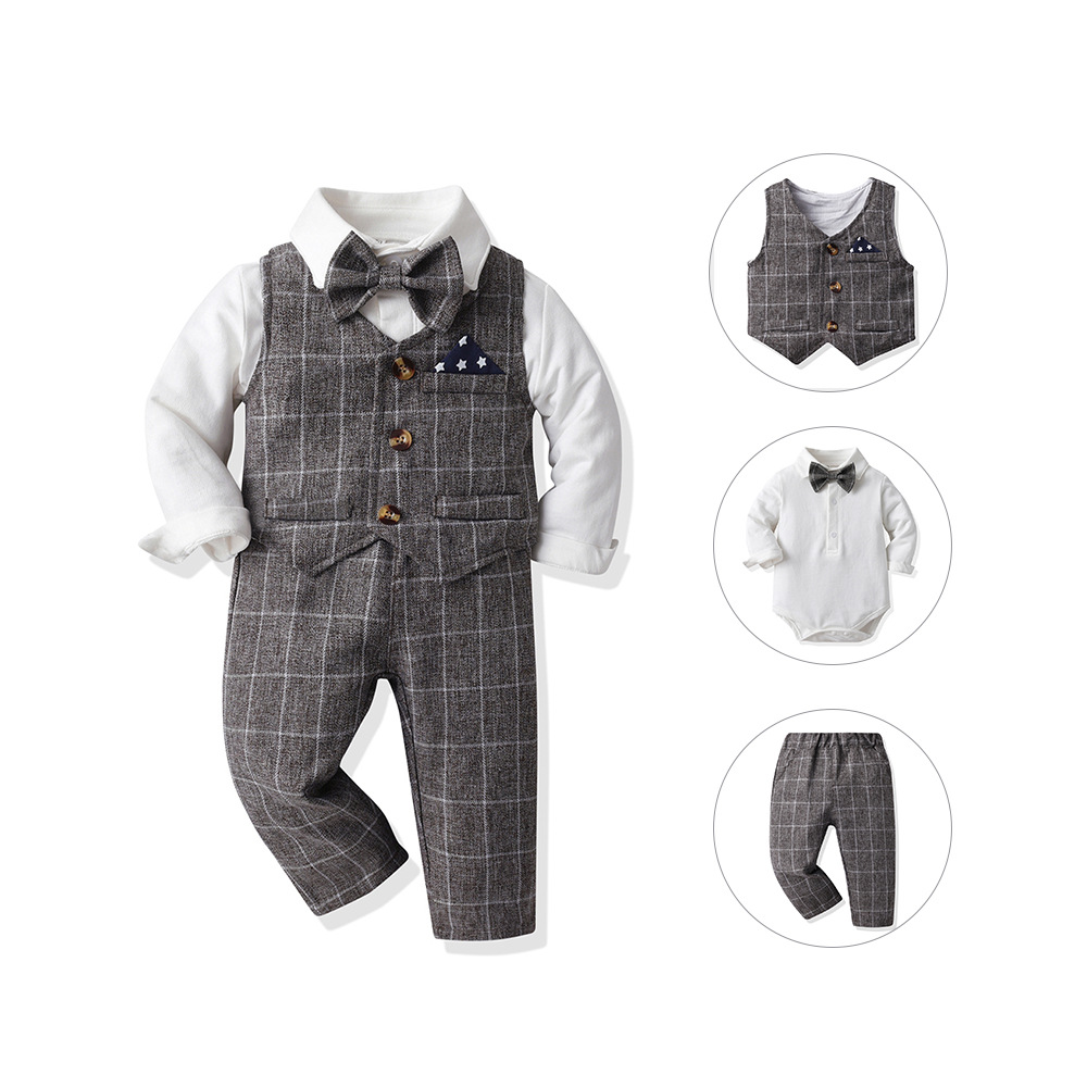 Vest Gentlemans Bodysuit Long-sleeve Trousers Three-piece Set photo 7
