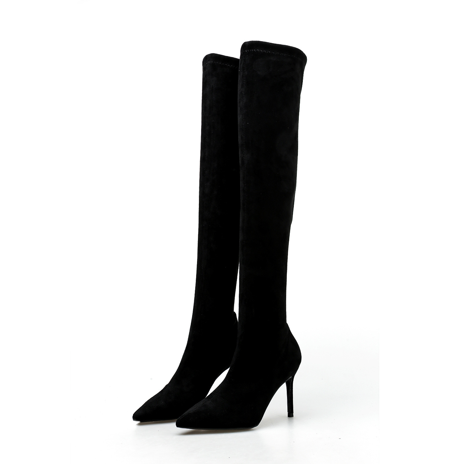Black Suede Slimming Pointed-toe Stiletto High-heeled Womens Boots photo 2