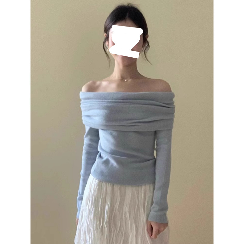 Off-the-shoulder Womens Knitted Bottoming Sweater photo 8