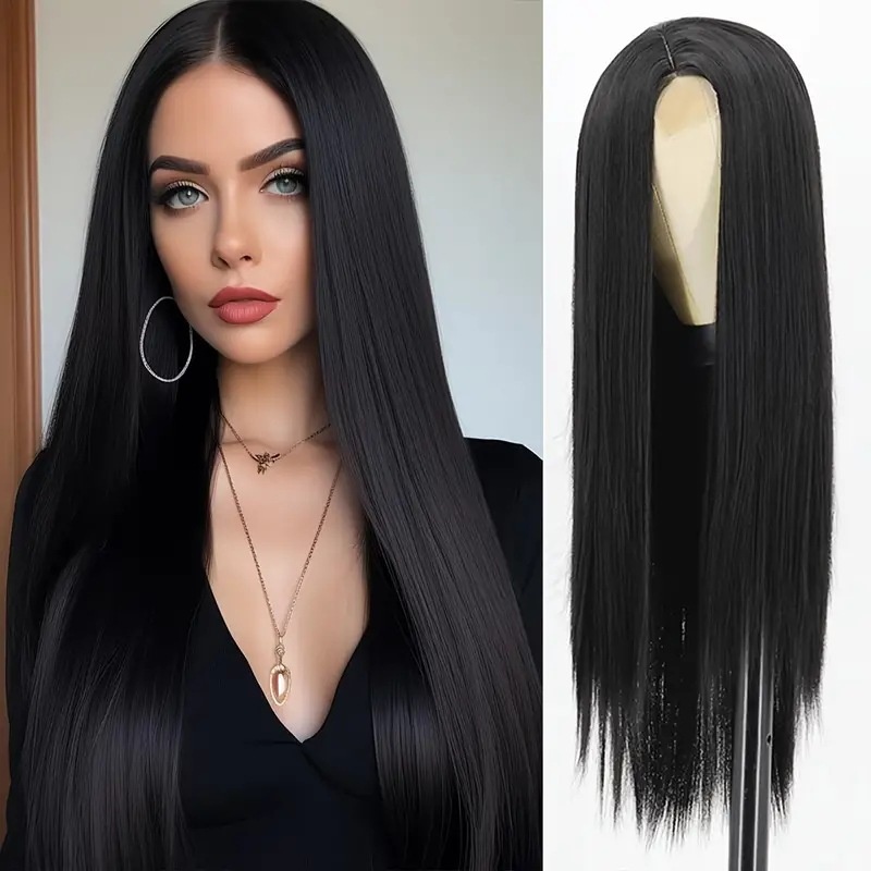 Mid-length Long Hair Black Long Straight Daily Full-head Wig Style photo 4