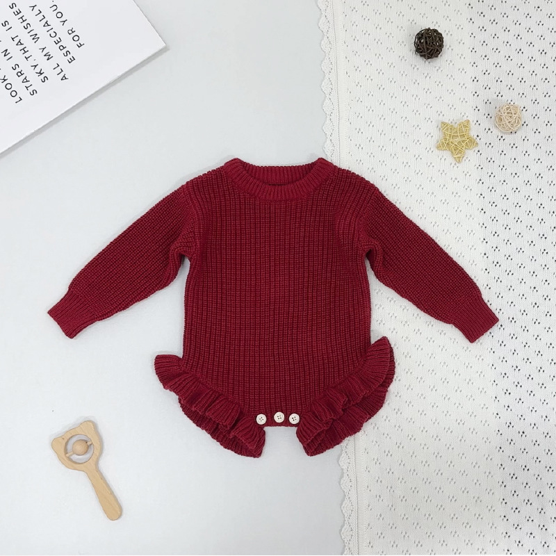 Children's Solid Color Class A Knitted Baby Onesie photo 3