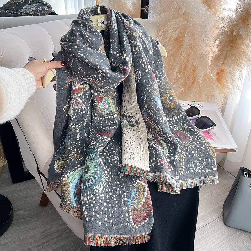 Starry Sky Cashew Flower Shawl Women's Double-Sided Thickened Scarf photo 7