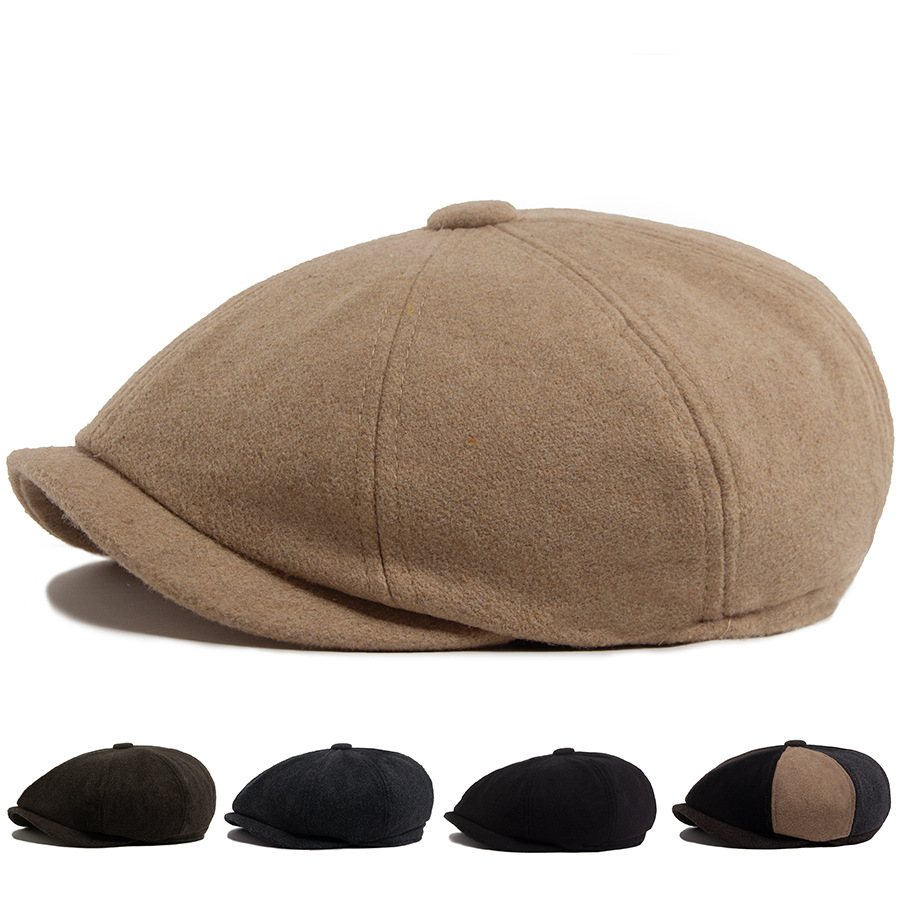 Solid-color Wool Octagonal Cap Mens British Beret photo 1