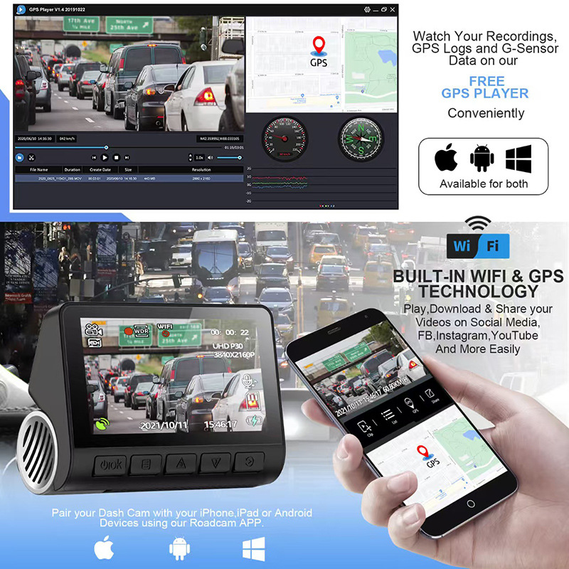 4K HD Dual Lens Dash Cam With Smartphone WiFi Connectivity And Built In GPS photo 3