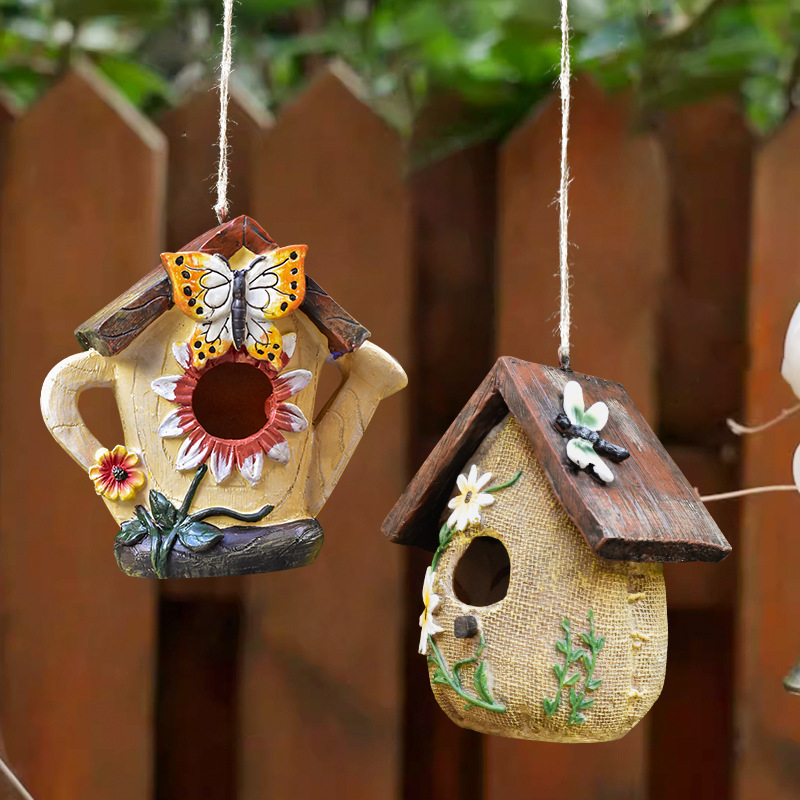 Rustic Birdhouse Outdoor Garden Decoration Bird Nest Sculpture Courtyard Ornament photo 2