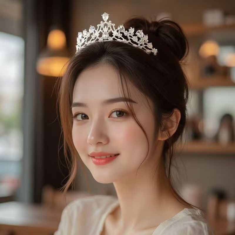 Rhinestone Bridal Crown Headband Flower Diamond High-End Headpiece photo 4